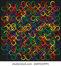 Vivid swirl pattern. Multicolor loop mosaic. Energetic spiral Vector. Vibrant dark background.
