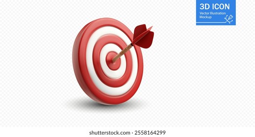 A vivid target with a red and white concentric design prominently features an arrow embedded in the center, symbolizing precision and goal achievement. The 3D representation enhances its dynamic look.