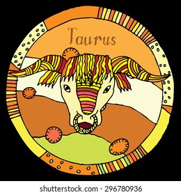 Vivid Taurus horoscope sign vectorized hand draw 
