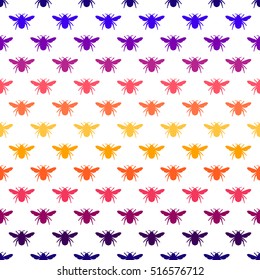 Vivid tropical exotic seamless pattern with bright insects in vector. Vector fly bugs or bees background design. Colorful abstract background with rainbow colors seamless bugs pattern. Funky style