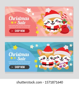 vivid two banner christmas template with cute cat characters vector illustration