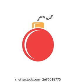 Arte vectorial vívido que muestra una bomba de dibujos animados roja con una mecha iluminada gris y un elemento dorado. Aislado sobre un fondo transparente para un uso versátil.