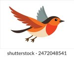 Vivid vector artwork illustration of a flying robin bird, capturing its grace and beauty in intricate detail. This stunning depiction showcases the dynamic elegance of the robin in mid-flight.