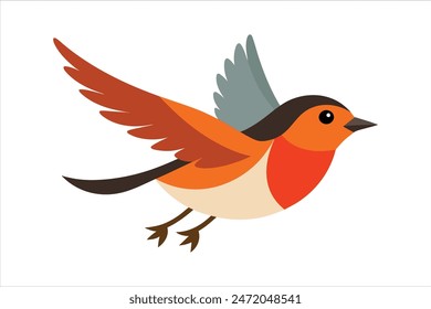 Vivid vector artwork illustration of a flying robin bird, capturing its grace and beauty in intricate detail. This stunning depiction showcases the dynamic elegance of the robin in mid-flight.