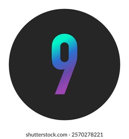 A vivid vector graphic of the number 9 featuring a gradient color transition from teal to purple, set on a dark circular background for a modern aesthetic.