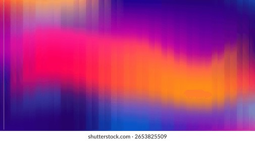 Ilustração de vetor vívido em estilo abstrato moderno, com laranja brilhante, rosa, roxo e azul. O design usa listras de gradiente vertical e faixas borradas, criando um tema digital futurista.