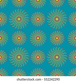 Vivid vector seamless pattern with ethnic mandalas.