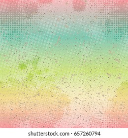 Vivid vintage vector colored background in grunge style with scribbled texture and halftone dots