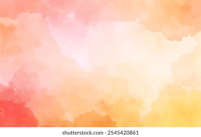 Fondo de acuarela vívida Dreamy Pastel Palette Diseño de Vector. Mezcla de tonos suaves de color rosa, naranja y amarillo, atmósfera de ensueño y etérea. Pinceladas ligeras y sutiles sombreados