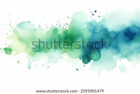 Vivid watercolor strokes create a harmonious blend of blue and green colors that splash across the canvas. This abstract design evokes a sense of calm and creativity, ideal for artistic applications