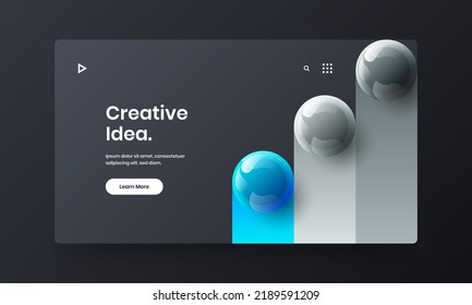 Vivid web banner design vector layout. Unique realistic spheres company brochure template.