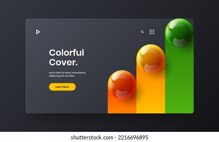 Vivid web banner design vector illustration. Multicolored realistic balls magazine cover layout.