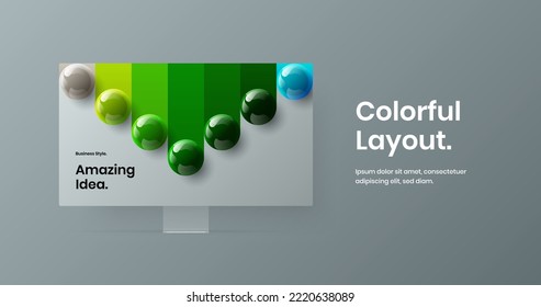 Vivid web banner vector design concept. Modern computer monitor mockup site illustration.