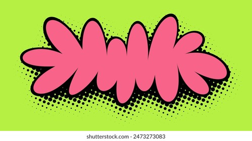 Una Imagen de arte pop vívida y de amplio formato con flores de neón rosa con contornos audaces sobre un fondo verde lima brillante, salpicado con un sombreado de semitonos clásico para un efecto visual sorprendente.