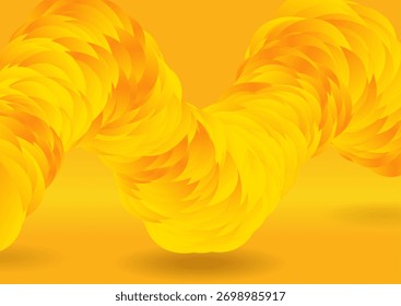 Círculos amarelos vívidos organizados em uma forma de onda 3d, fundo tecnológico abstrato. Design de conceito de vetor retro brilhante