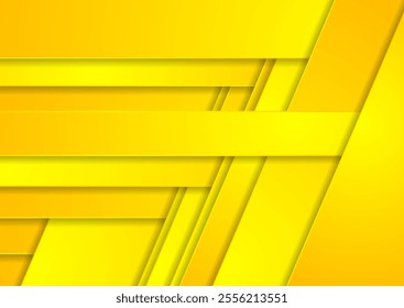 Vivid yellow geometric paper stripes abstract tech background. Concept corporate vector design