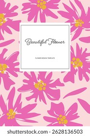 Vivid Yellow and Pink Floral Pattern Design Template for poster, card, cover, label, banner in modern elegant style and beautiful summer and spring design templates with flowers and plants.