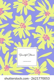 Vivid Yellow and Purple Floral Pattern Design Template for poster, card, cover, label, banner in modern elegant style and beautiful summer and spring design templates with flowers and plants.