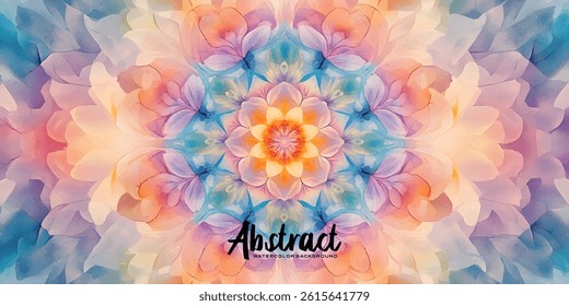 A vividly colored, abstract mandala pattern with delicate, flowing floral shapes in pastel shades.