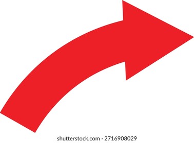 Una flecha roja de colores vivos se curva dinámicamente, indicando claramente una dirección a la derecha.