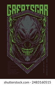 Una obra de arte de Vector vívidamente detallada con un monstruo grotesco con una cara horrible, colmillos afilados, ojos saltones y rasgos retorcidos, evocando una sensación de horror y fascinación
