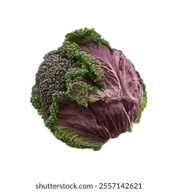 A vividly illustrated vegetable resembling a hybrid of cabbage and broccoli.