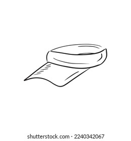 Vizor sport cap in black isolated in white background. Sport accessory cap fortennis. baminton, sun protection. Hand drawn sketch illustration in simple doodle engraved vintage style