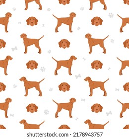 Vizsla wirehaired seamless pattern. Different poses, coat colors set.  Vector illustration