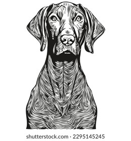 Vizslas dog hand drawn illustration, black and white vector pets logo line art
