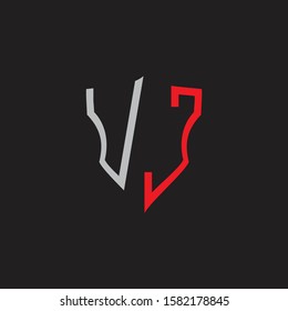 VJ Abstract logo monogram with shield elements isolated on black background