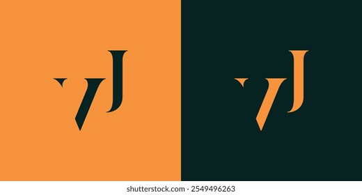 VJ abstract minimalist letters Logo Monogram. It is a minimalist logo, this logo is made by combining two letters