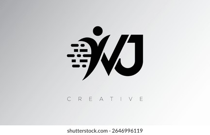 VJ Creative Digital Monogram Logo – Futuristic Letter mark Design Featuring Human Shape, Pixel Motion and Minimal Tech Style for Innovative Branding Identity