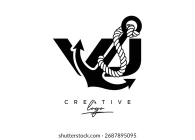 VJ Creative Monogram Latte Logo mit Anker und Seil Design Minimalistisches Logo Design