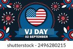 V-J day  vector banner design with geometric shapes and vibrant colors on a horizontal background. Happy V-J day modern minimal poster.