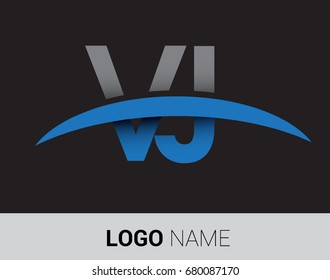 VJ initial logo company name colored grey and blue swoosh design.