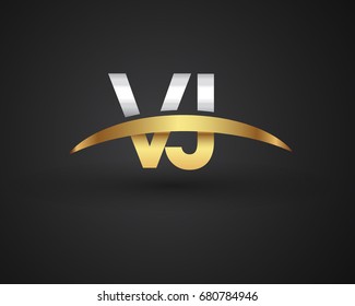 VJ initial logo company name colored gold and silver swoosh design. vector logo for business and company identity.
