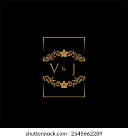 VJ initial monogram decoration for wedding logo with creative square line