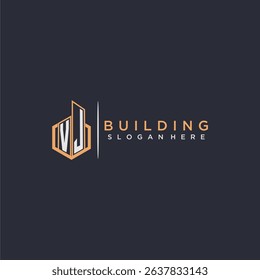 VJ initial monogram logo real estate for building with polygon style