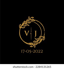 VJ initial monogram wedding with creative circle line