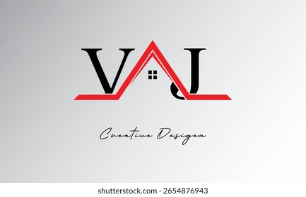 VJ Letter House Logo – Monograma inmobiliario creativo con el icono del techo y la forma del hogar para la propiedad, la arquitectura y la marca moderna
