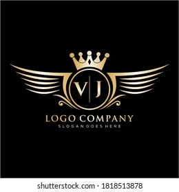VJ Letter Initial with Royal Wing Logo Template.