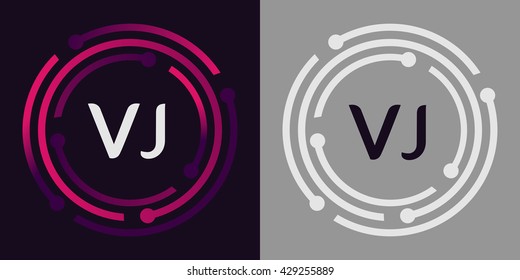 VJ letters business logo icon design template elements in abstract background logo, design identity in circle, alphabet letter