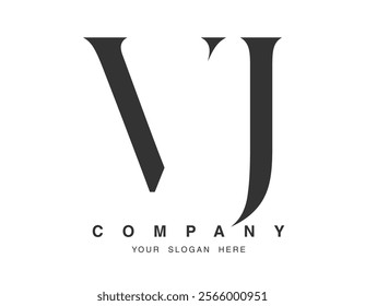 VJ logo design. Initial letter v and j serif font style. Creative classic company name typography. Trendy logotype or identity. Vector illustration.