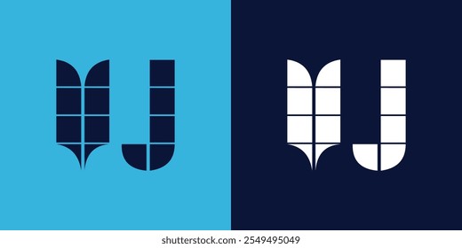 Design de logotipo VJ com forma de azulejo. Design de ilustração vetorial minimalista e moderno adequado para negócios ou marca