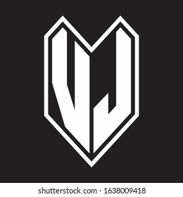 VJ Logo monogram with emblem line style isolated on black background