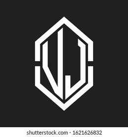 VJ Logo monogram with hexagon shape and outline slice style with black and white