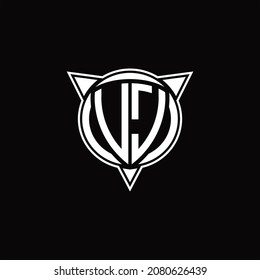 Monograma de logotipo VJ aislado con forma de círculo y tres plantillas de diseño de flecha