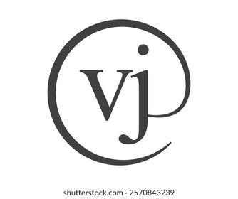 VJ logo from two letter with circle shape email sign style. V and J round logotype of business company for brand identity.