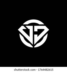 Logo de monograma VJ con forma de diamante y plantilla de diseño redondeado de círculo de anillo
