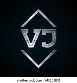 VJ Monogram, Metal Logo, Silver Logo